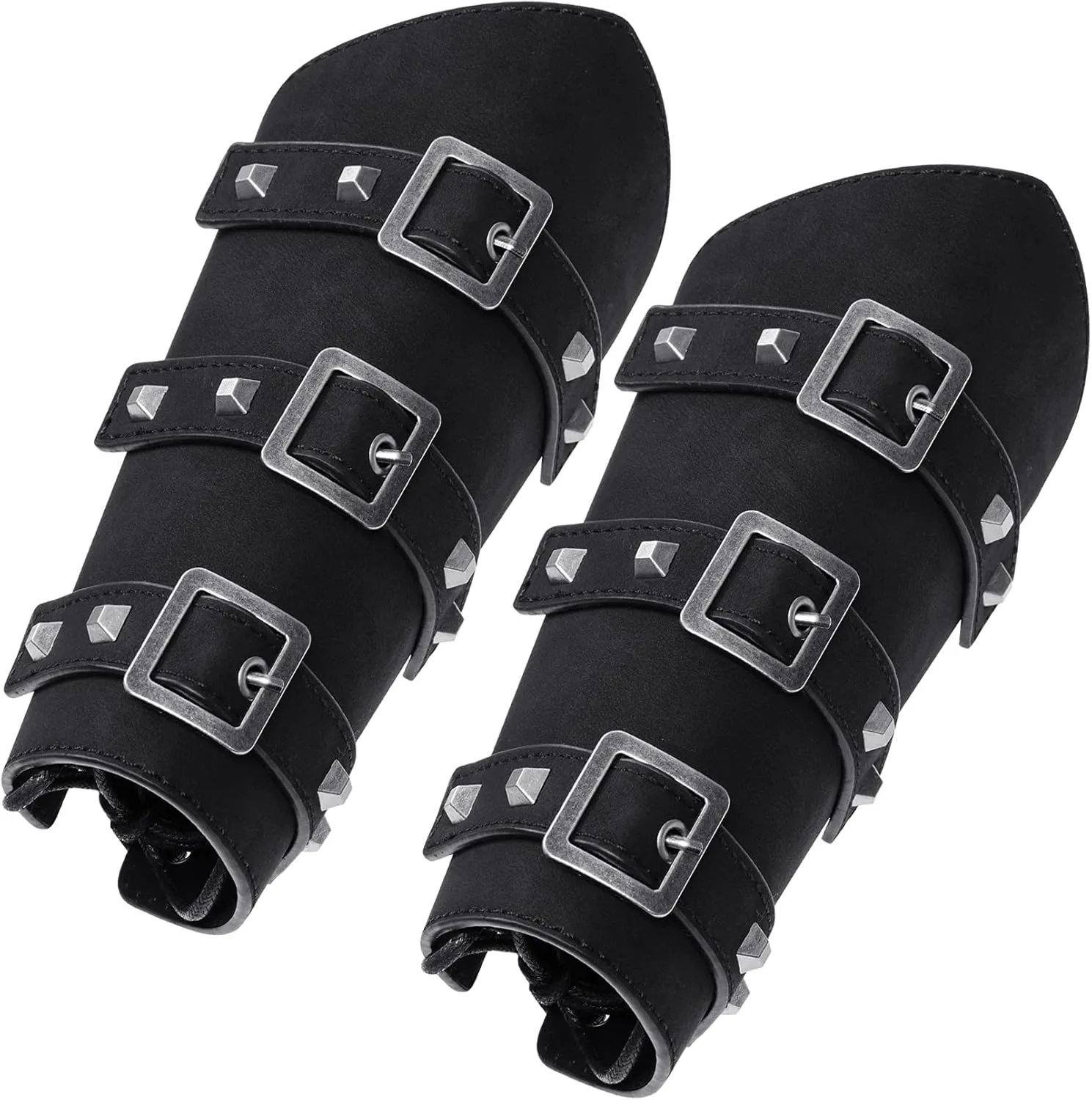 1 Pair Unisex Medieval Leather Arm Gauntlet Wristband Buckle Bracers Halloween Cosplay Costume Accessory for Theme Party