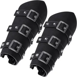 1 Pair Unisex Medieval Leather Arm Gauntlet Wristband Buckle Bracers Halloween Cosplay Costume Accessory for Theme Party