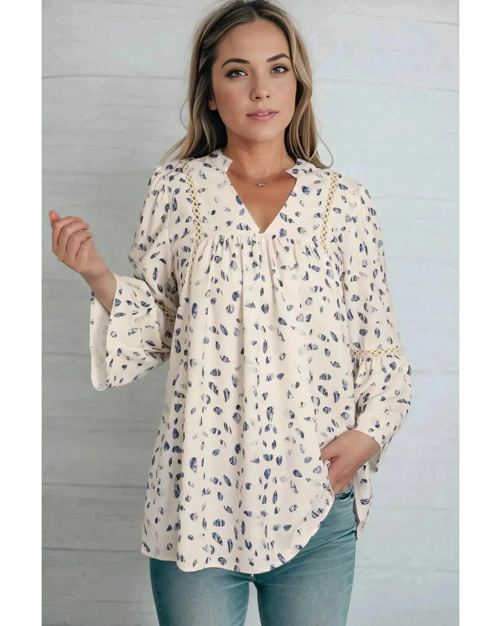 Azura Exchange Leopard Lace Trim Baby doll Blouse - M