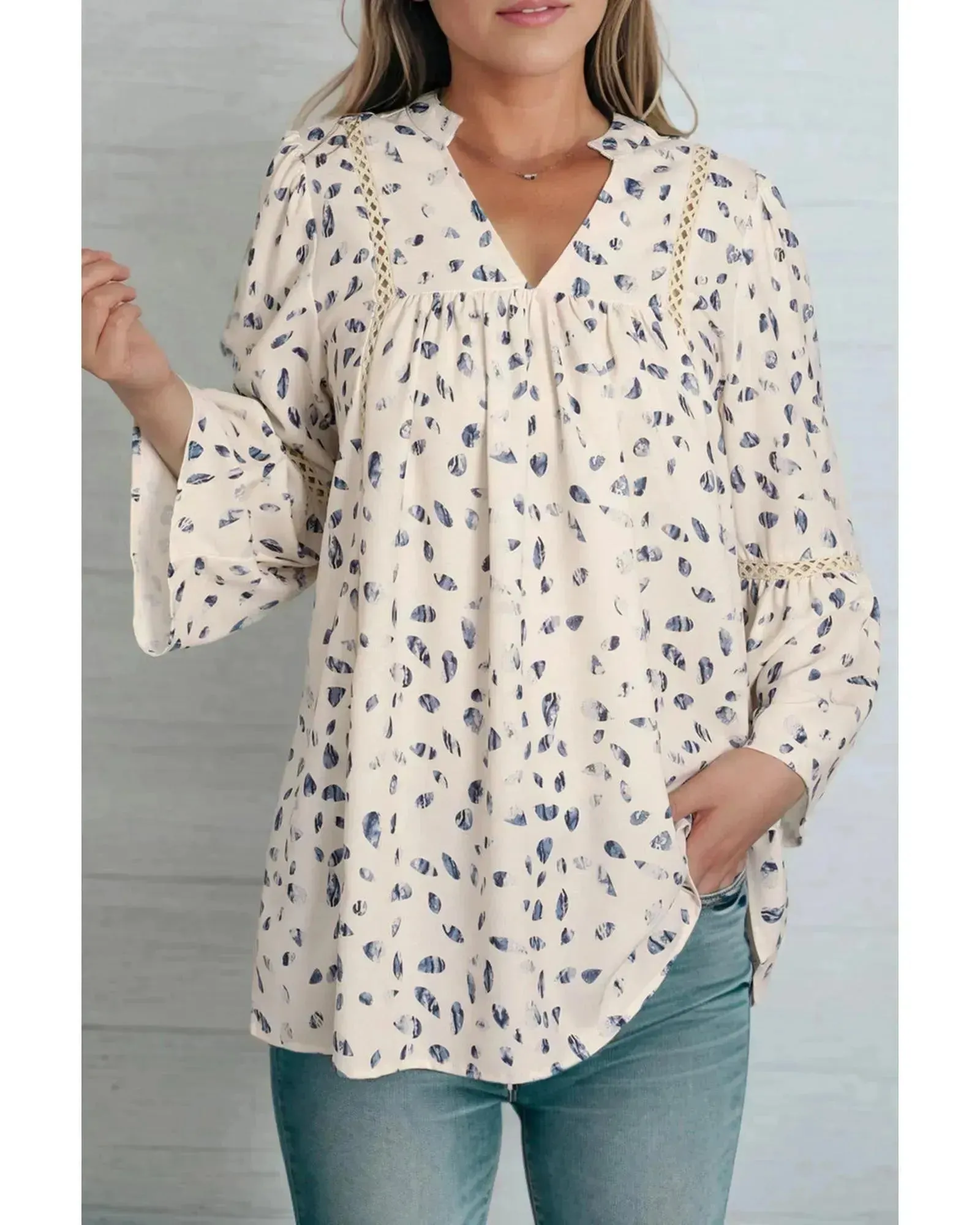 Azura Exchange Leopard Lace Trim Baby doll Blouse - M