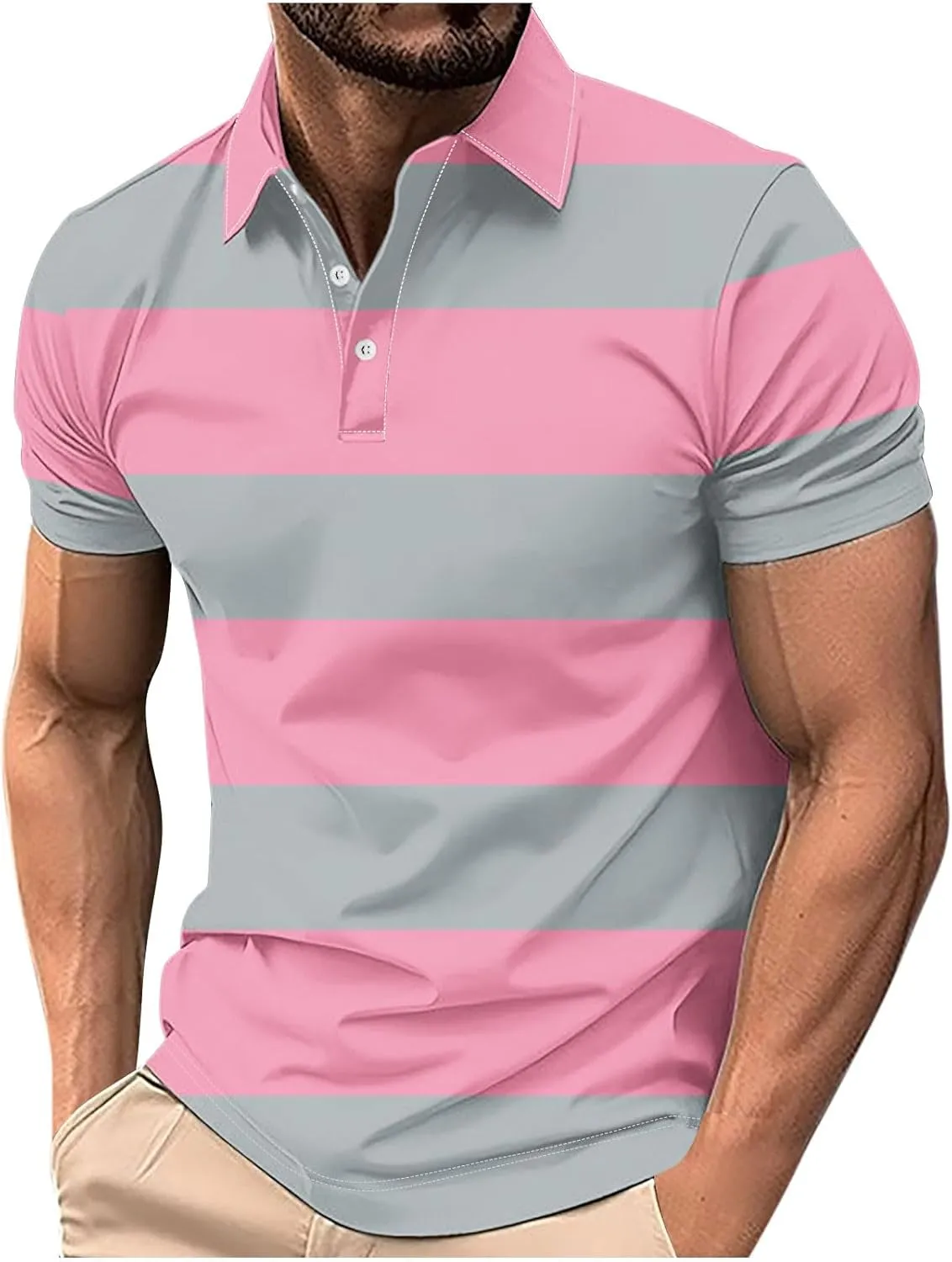 Color Block Golf Shirts for Men Short Sleeve Regular Fit Moisture Wicking Performance Casual Striped Mens Polo Shirts