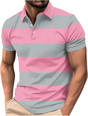 Color Block Golf Shirts for Men Short Sleeve Regular Fit Moisture Wicking Performance Casual Striped Mens Polo Shirts
