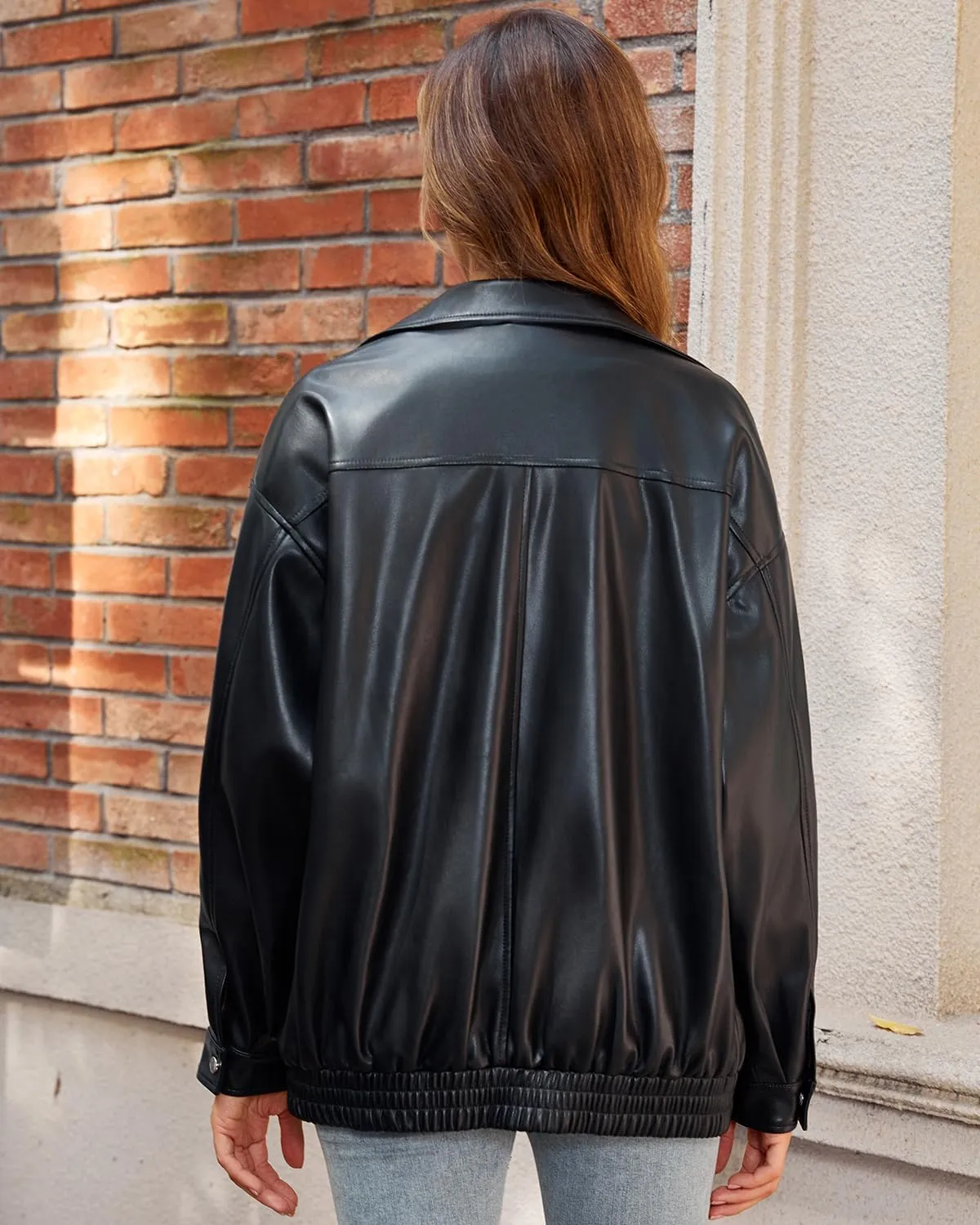 DIASHINY Faux Leather Jacket For Women Moto Biker Zip Up Motorcycle Loose Outwear