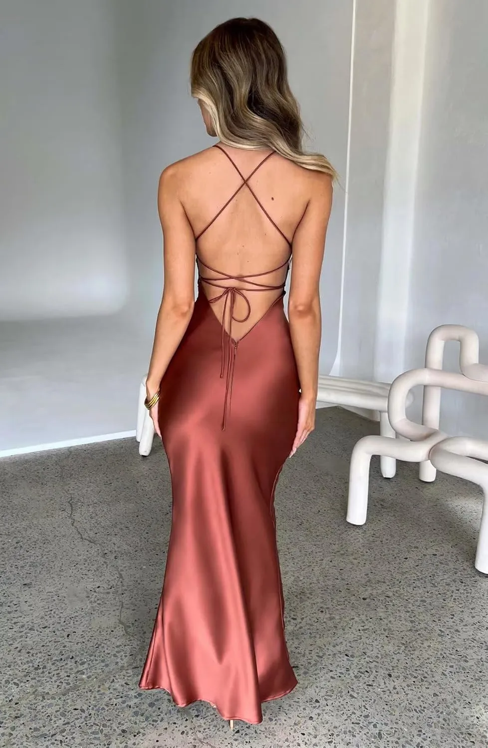 Eightale Satin Mermaid Bridesmaid Dresses Long Backless Bodycon Slip Maxi Prom Formal Evening Gown