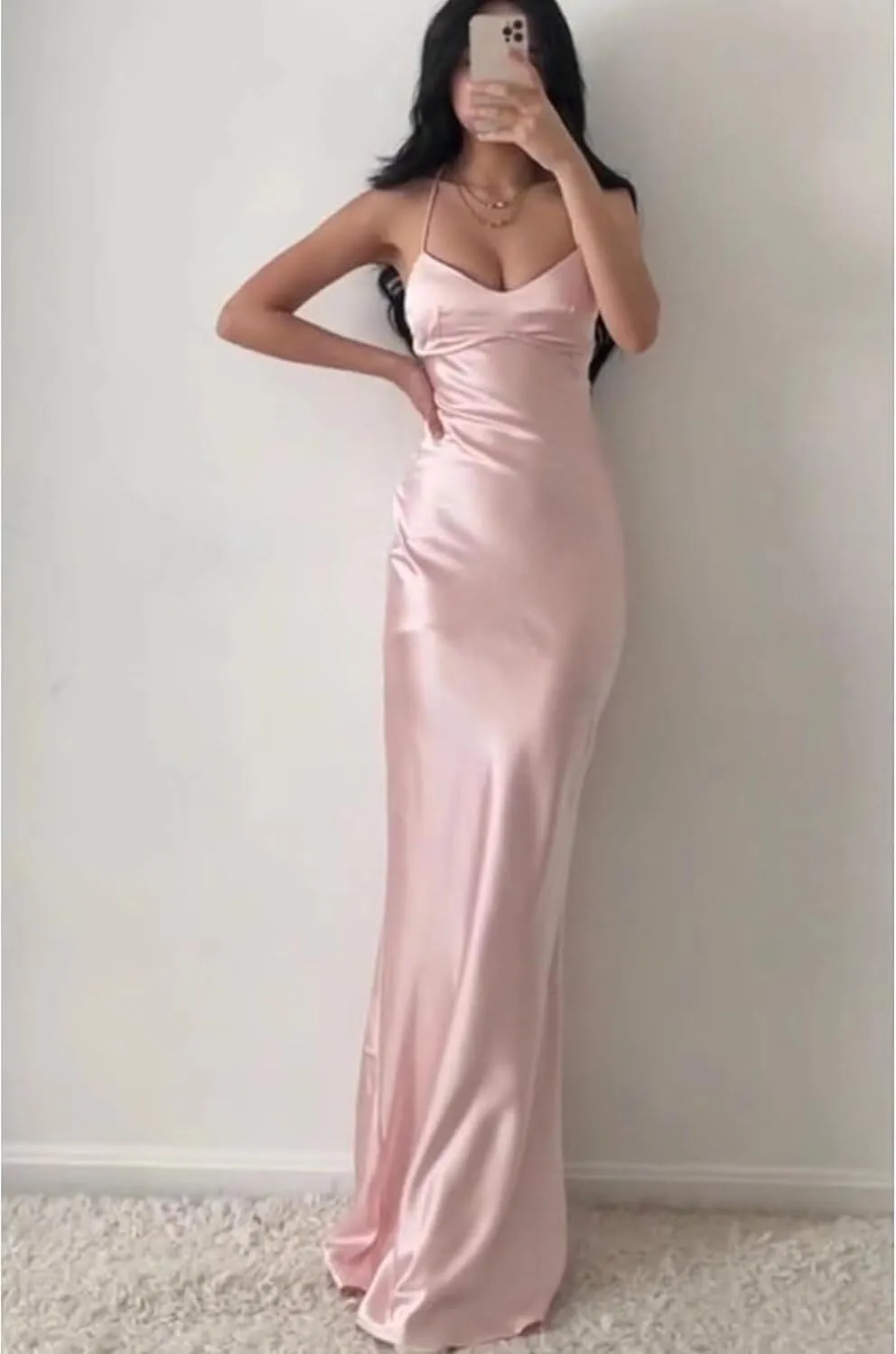 Eightale Satin Mermaid Bridesmaid Dresses Long Backless Bodycon Slip Maxi Prom Formal Evening Gown