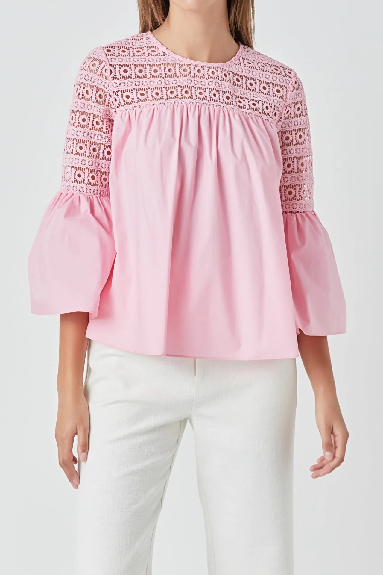 Endless Rose - Lace with Poplin Bell Sleeve Blouse