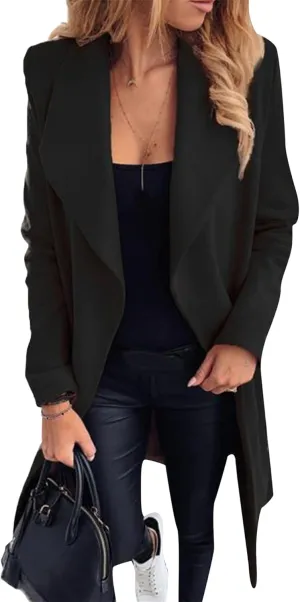 FLITAY Women's Shawl Collar Lapel Winter Belted Lightweight Coat Fashion Wrap Overcoat with Pockets