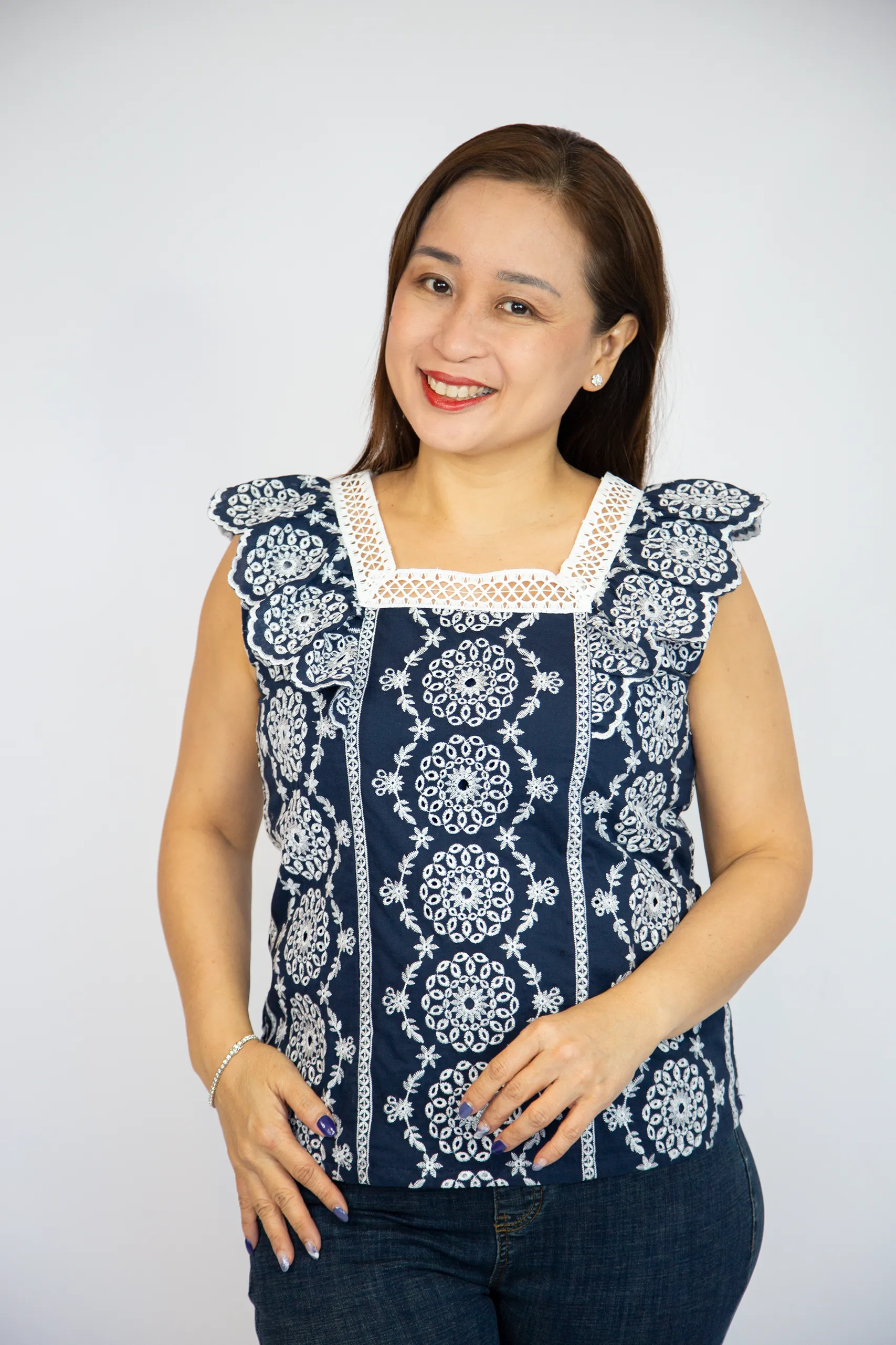 Floral Print Lace Sleeveless Blouse