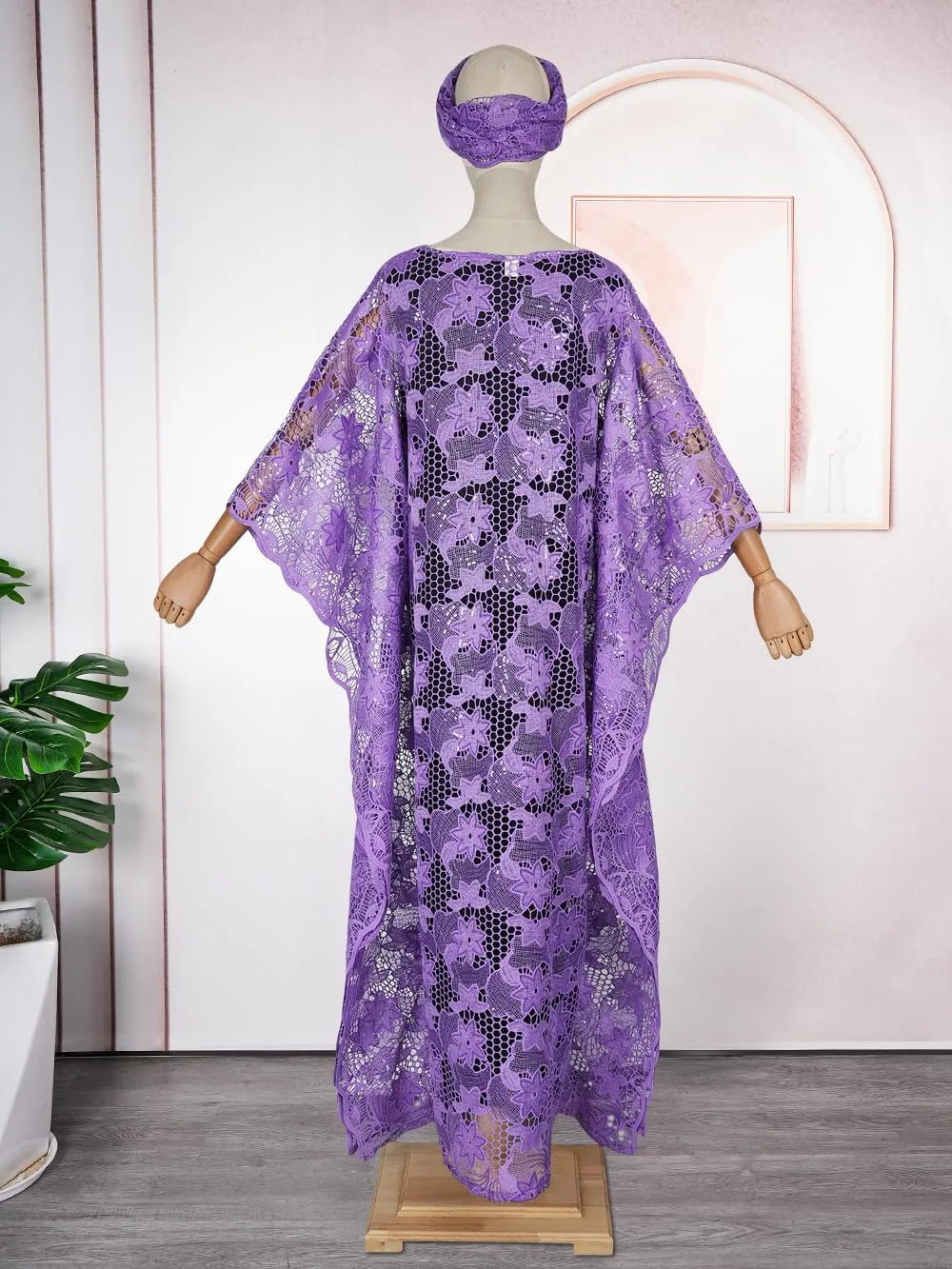 HD Women's Solid Color Lace Kaftan Dress Embroidery Rhinestone Evening Party Gown Plus Size