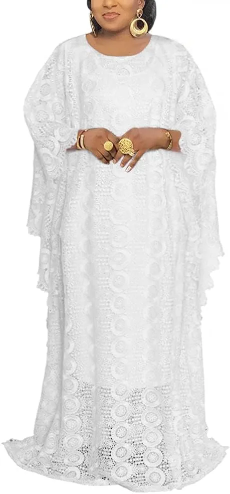 HD Women's Solid Color Lace Kaftan Dress Embroidery Rhinestone Evening Party Gown Plus Size