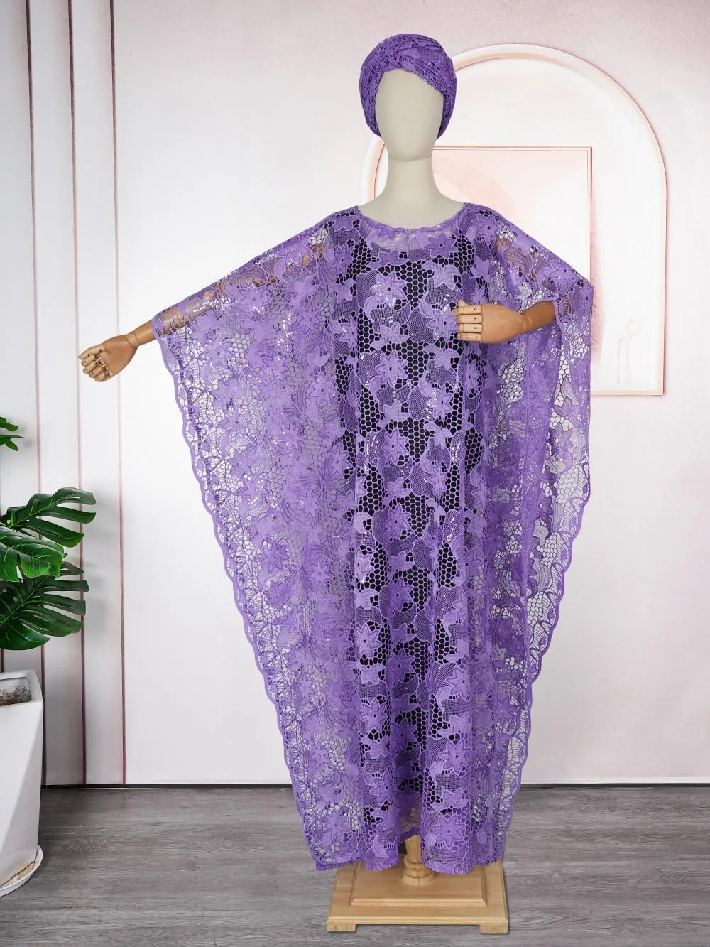 HD Women's Solid Color Lace Kaftan Dress Embroidery Rhinestone Evening Party Gown Plus Size