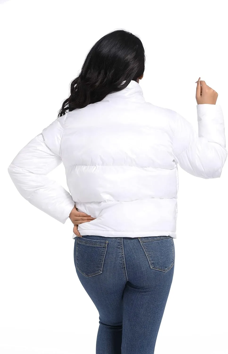 Hujoin Women's Quilted Shiny Padded Windproof Puffer Jacket with Baggy Pockets Bubble Coat