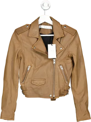 IRO Brown Leather Moto Biker Jacket BNWT UK 6