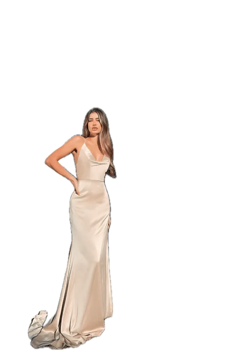 Jadore Jersey Gown – Elegant Cowl Neck Evening Dress with Lace-Up Back