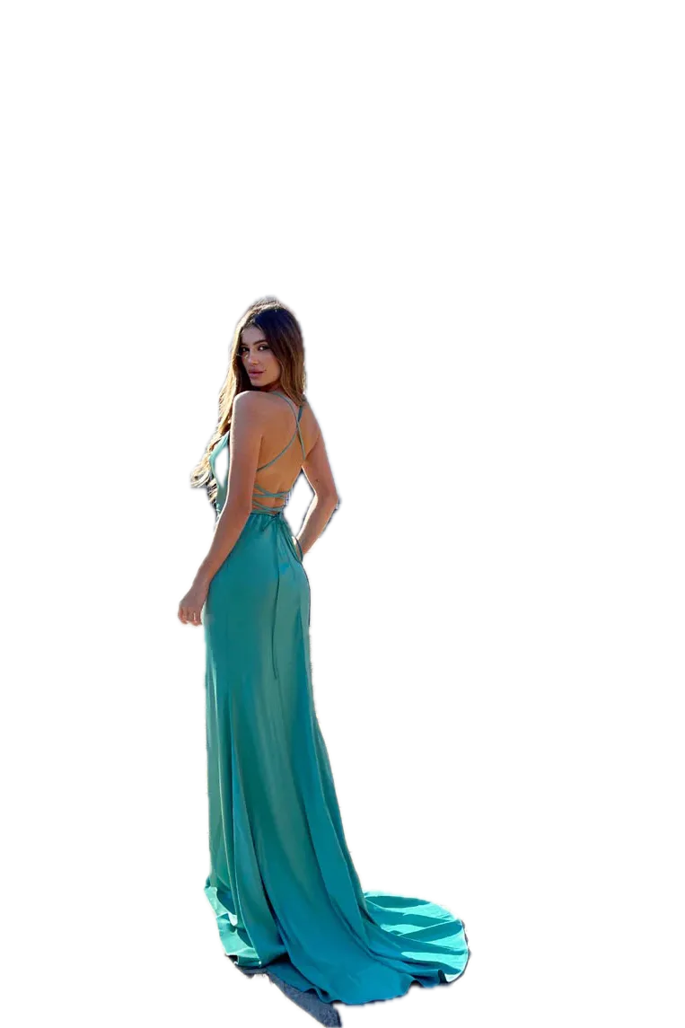 Jadore Jersey Gown – Elegant Cowl Neck Evening Dress with Lace-Up Back