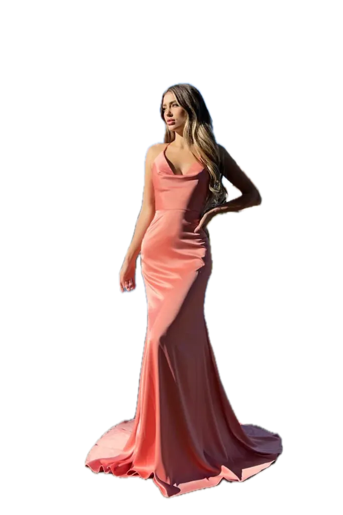 Jadore Jersey Gown – Elegant Cowl Neck Evening Dress with Lace-Up Back