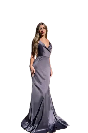 Jadore Jersey Gown – Elegant Cowl Neck Evening Dress with Lace-Up Back