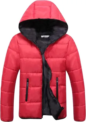 JEKE-DG Men's Slim Fit Hooded Casual Down Jackets Color Block Full Zip Puffer Coats Lightweight Outdoor Winter Quilted Coat