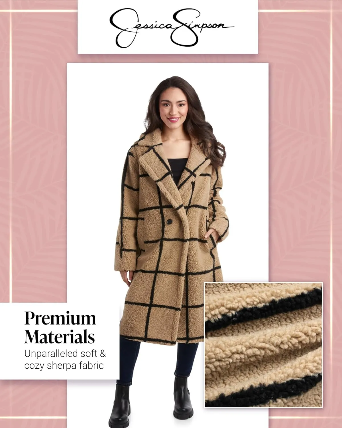 Jessica Simpson Women's Winter Coat - Full Length Single Breasted Sherpa Fleece Peacoat - Plush Teddy Coat for Women (S-XL)