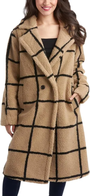Jessica Simpson Women's Winter Coat - Full Length Single Breasted Sherpa Fleece Peacoat - Plush Teddy Coat for Women (S-XL)