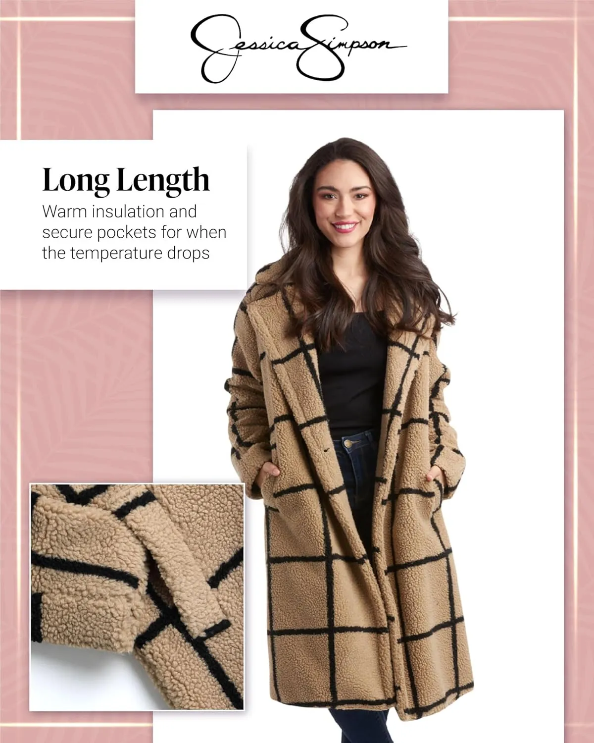 Jessica Simpson Women's Winter Coat - Full Length Single Breasted Sherpa Fleece Peacoat - Plush Teddy Coat for Women (S-XL)
