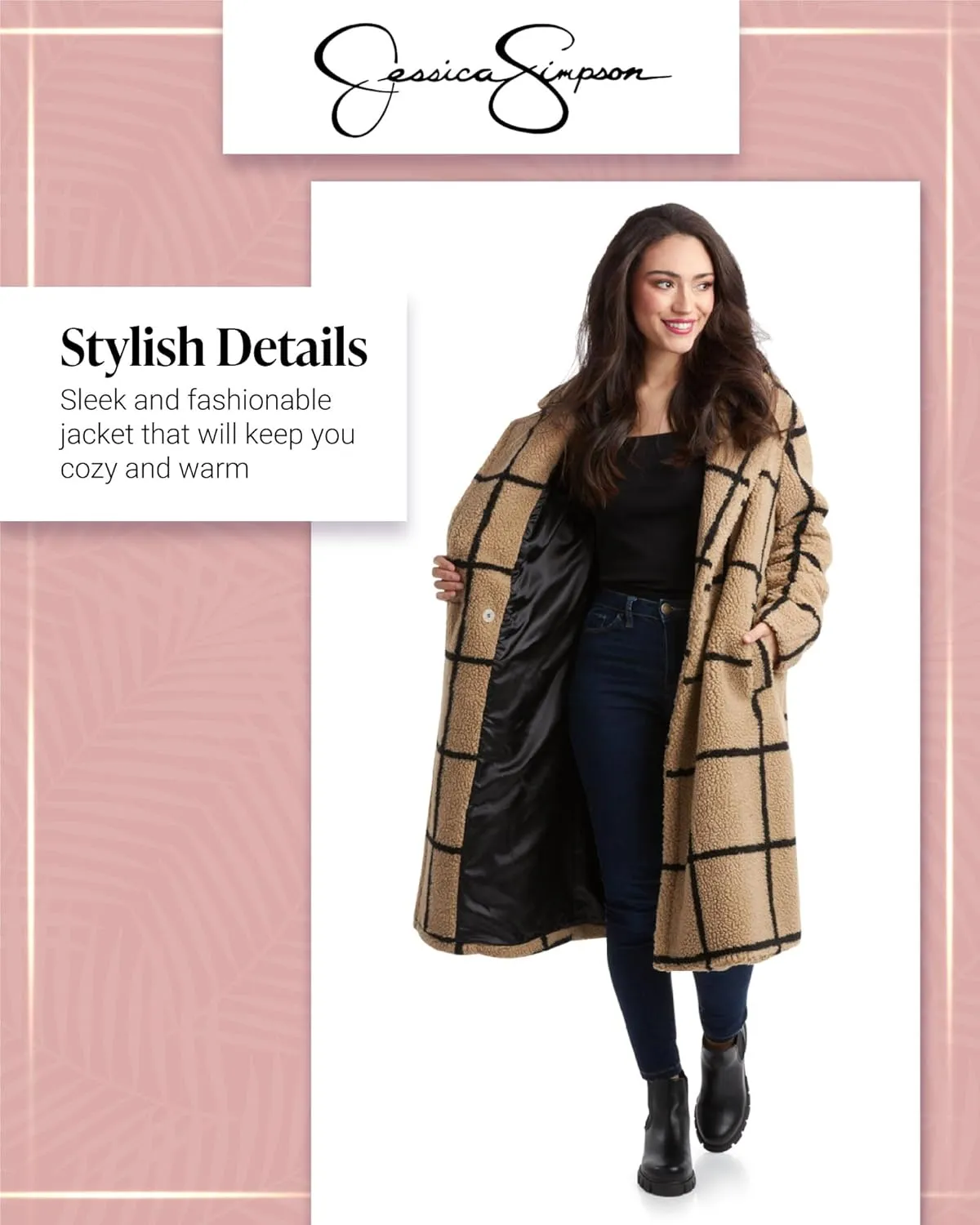 Jessica Simpson Women's Winter Coat - Full Length Single Breasted Sherpa Fleece Peacoat - Plush Teddy Coat for Women (S-XL)