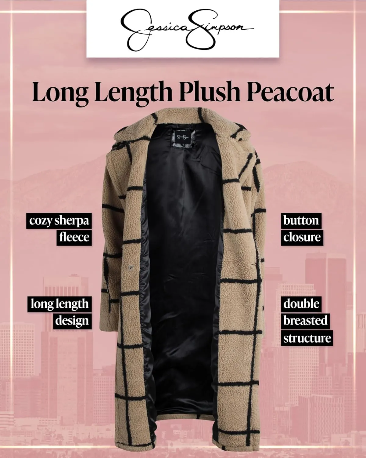 Jessica Simpson Women's Winter Coat - Full Length Single Breasted Sherpa Fleece Peacoat - Plush Teddy Coat for Women (S-XL)