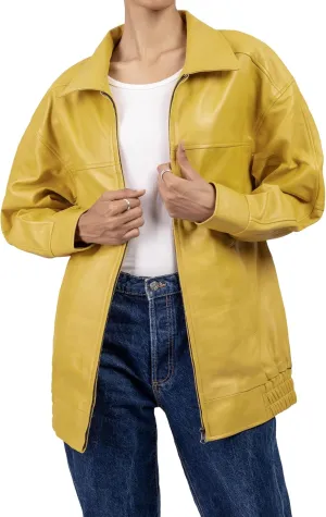 Jild Oversized Leather Jacket Women - Lambskin Leather Fall Jacket for Womens Fashion Plus Size Outfits