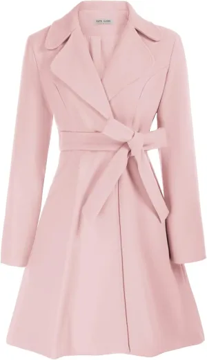 Kate Kasin Women A Line Peacoat Dress Coat Belted Notch Lapel Overcoat Fall Winter Trench Coats