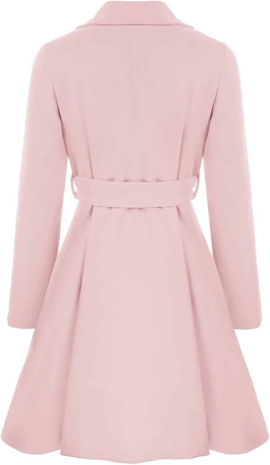 Kate Kasin Women A Line Peacoat Dress Coat Belted Notch Lapel Overcoat Fall Winter Trench Coats