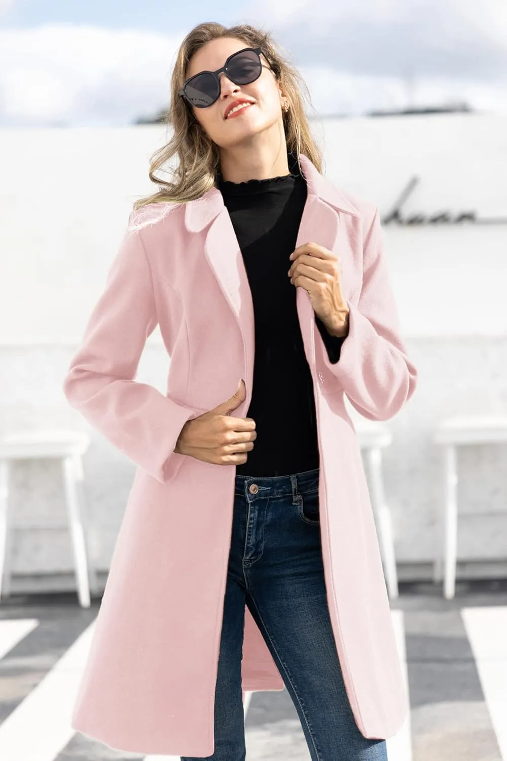 Kate Kasin Women A Line Peacoat Dress Coat Belted Notch Lapel Overcoat Fall Winter Trench Coats