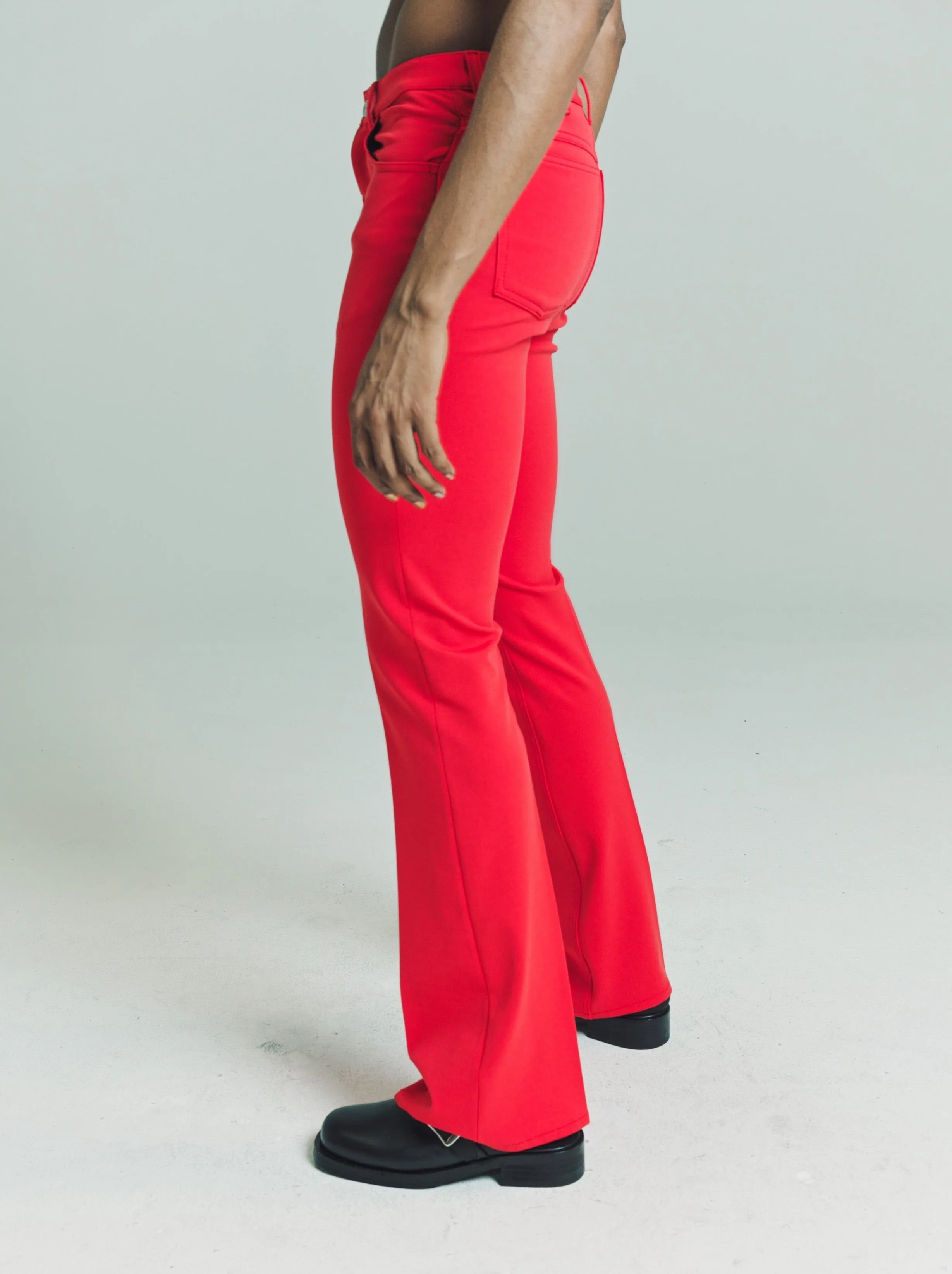 Lacquer Red Stretch Jersey Flared Trousers