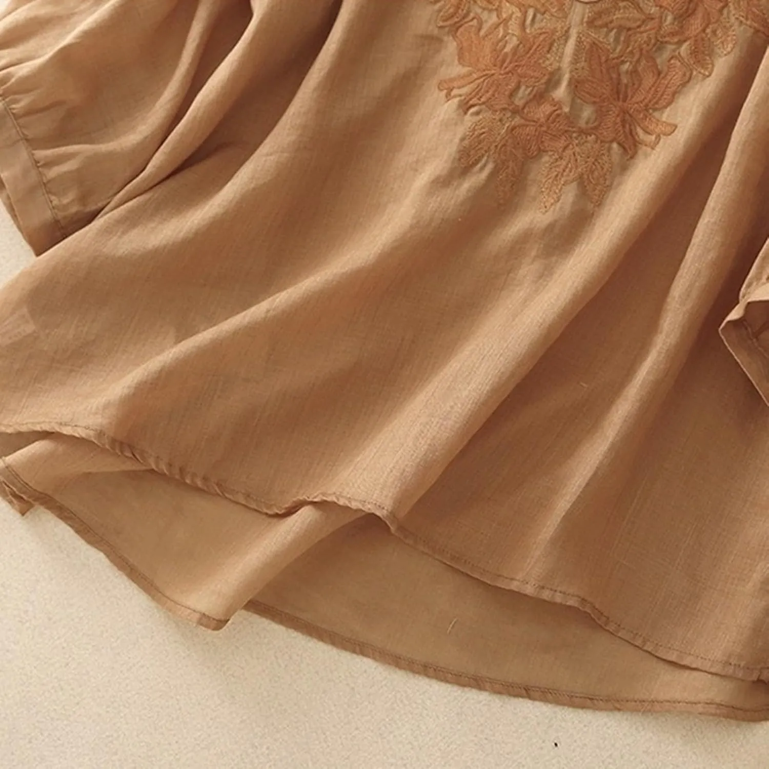 Linen Tops for Women Henley V Neck Summer 3/4 Sleeve Shirts Boho Embroidered Dressy Casual Blouses Loose Vintage Tees