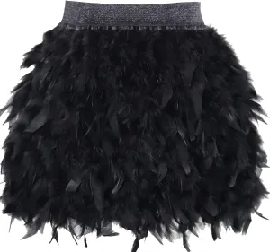 L'VOW Women's Sexy Mid Waist Mini A-line Feather Skirt for Party Wedding Halloween