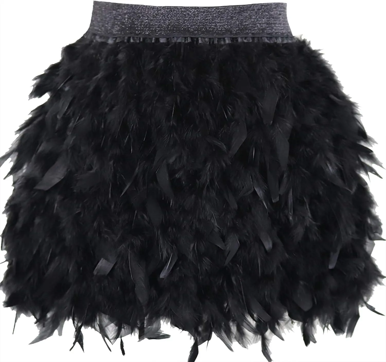 L'VOW Women's Sexy Mid Waist Mini A-line Feather Skirt for Party Wedding Halloween
