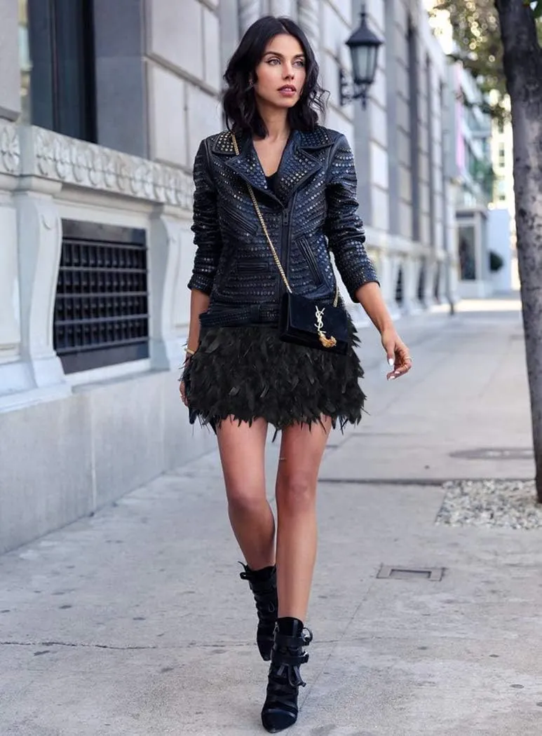L'VOW Women's Sexy Mid Waist Mini A-line Feather Skirt for Party Wedding Halloween