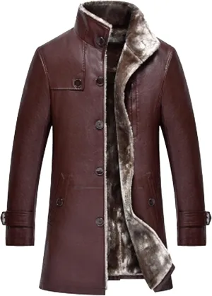 Maiyifu-GJ Mens Faux Leather Jacket Long Trench Coat Fleece Lined Leather Jacket Windproof Warm Thicken Motorcycle Biker Coat