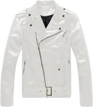 Maiyifu-GJ Men's Leather Motorcycle Jacket Slim Fit Faux Leather Jackets Zipper Biker Coat Lightweight Windbreaker Outerwear