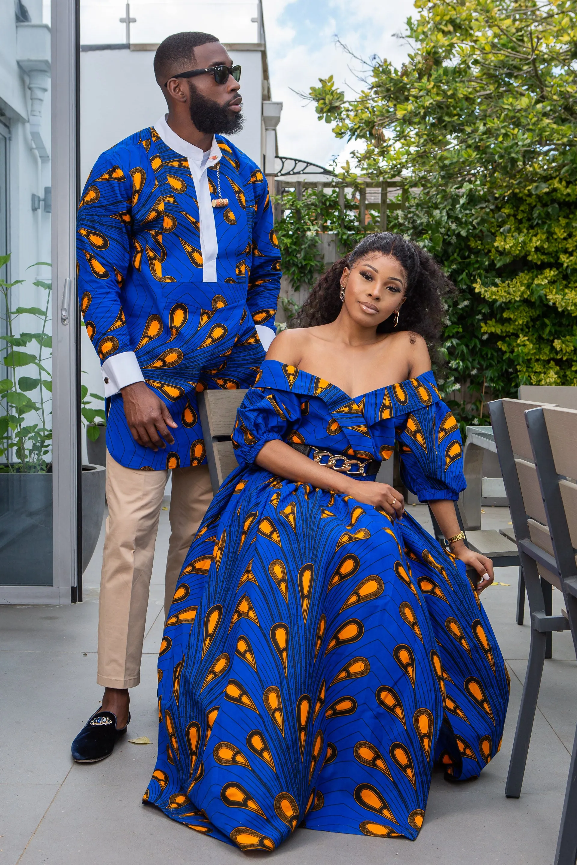 Men's Grandad Collar Etibo Shirt | Long Length African Print Shirt - ELIJAH