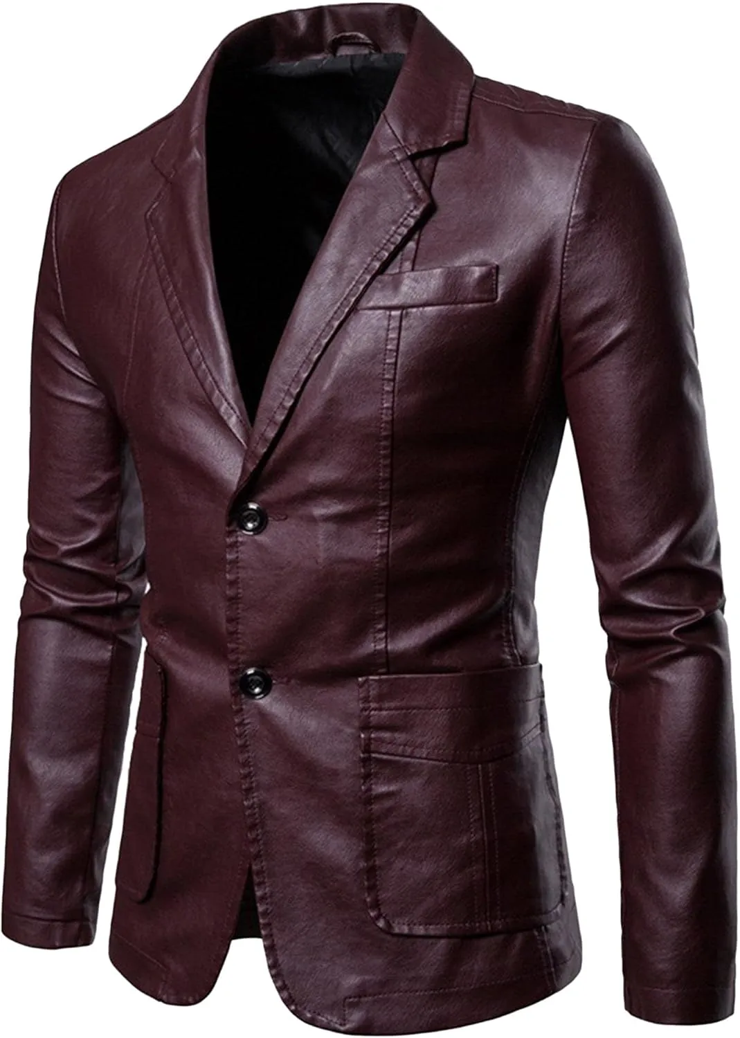 Men's Leather Blazer Jacket Business Casual Faux Leather Jacket Fashion Vintage Motorcycle Coat Outerwear