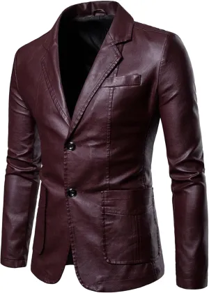 Men's Leather Blazer Jacket Business Casual Faux Leather Jacket Fashion Vintage Motorcycle Coat Outerwear