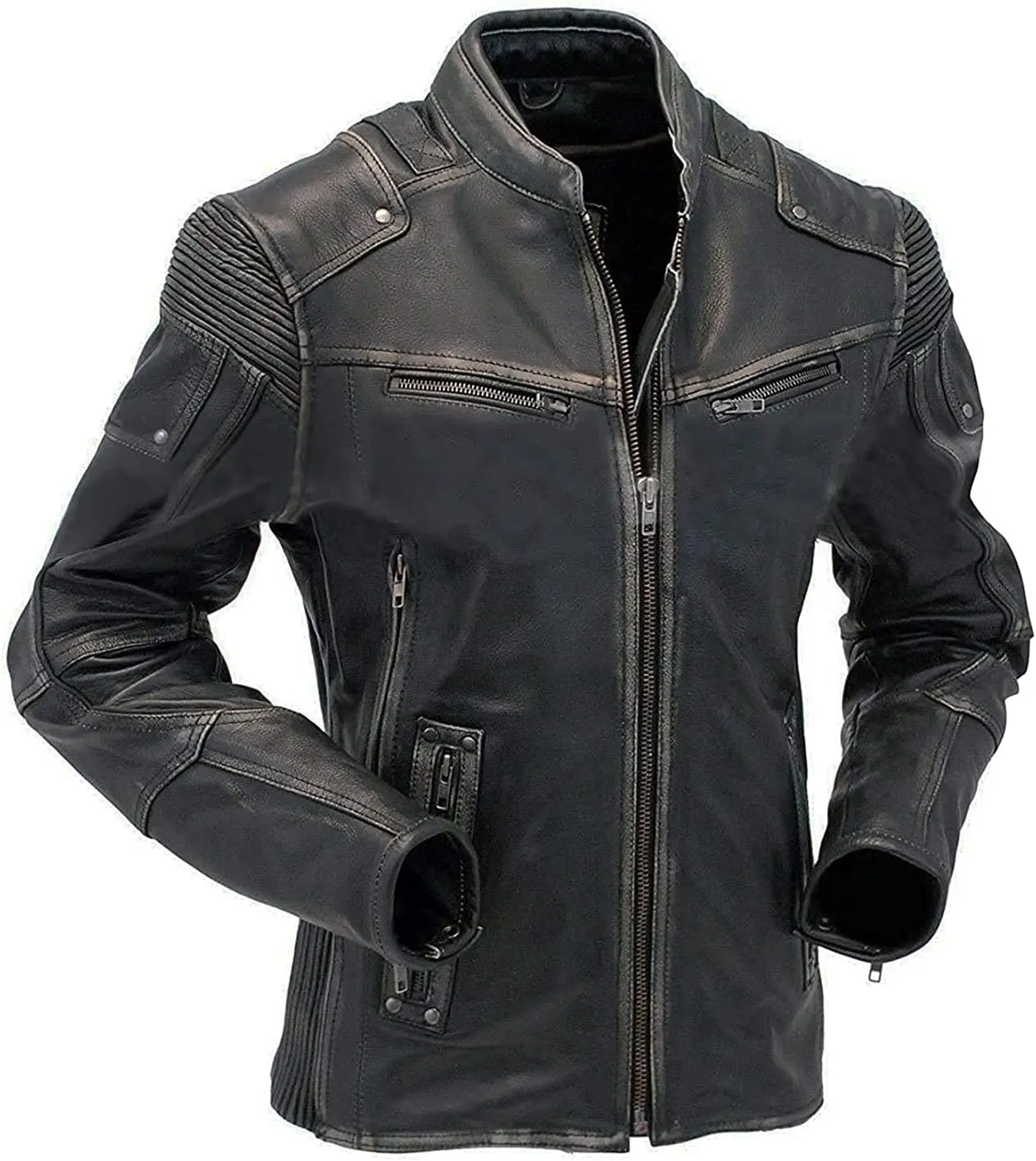 Men's Vintage Retro Biker Motorcycle Stylish Genuine Leather Jacket | Motorcycle Distressed Cafe Racer Leather Jacket