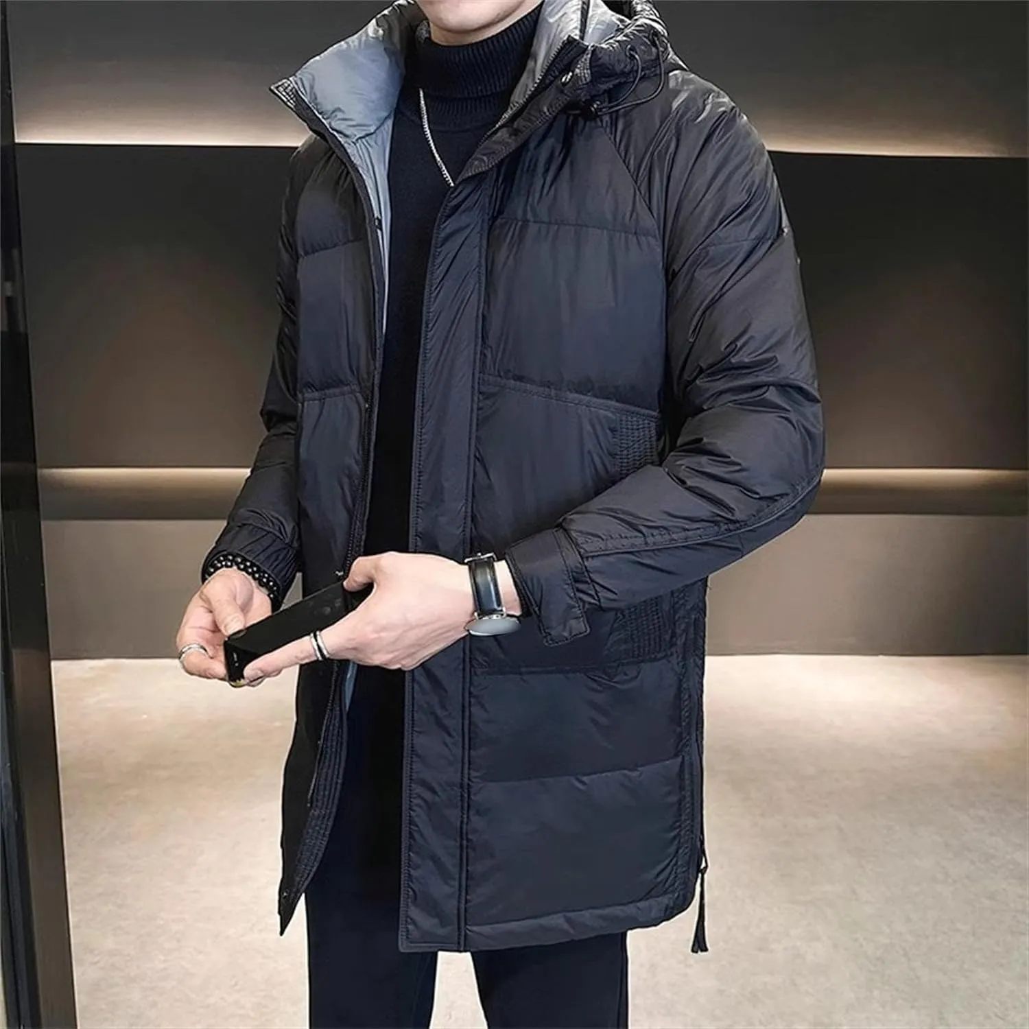Men's Winter Zip Up Puffer Hooded Warm Quilted Padded Jackets with Pockets Thicken Warm Down Windbreaker Parka