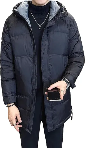 Men's Winter Zip Up Puffer Hooded Warm Quilted Padded Jackets with Pockets Thicken Warm Down Windbreaker Parka