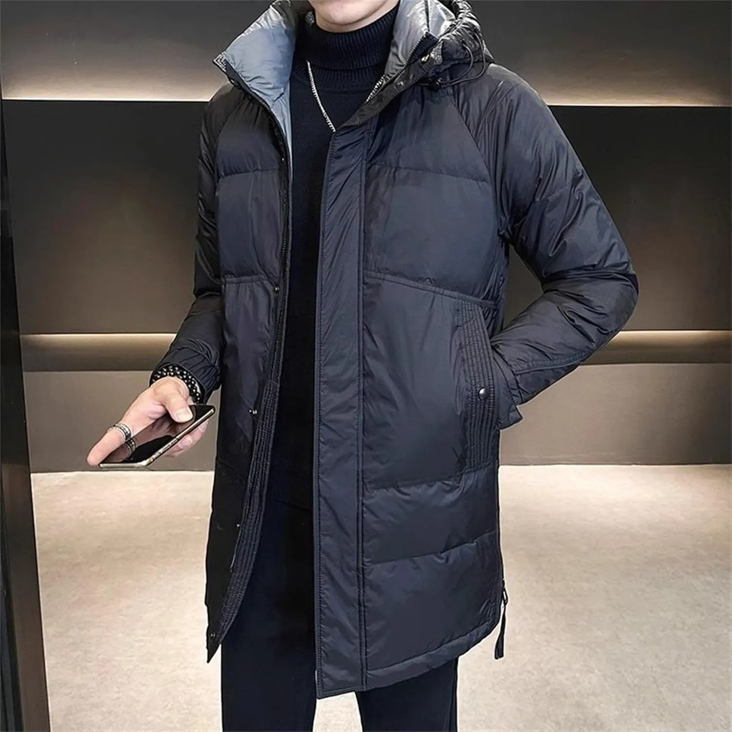 Men's Winter Zip Up Puffer Hooded Warm Quilted Padded Jackets with Pockets Thicken Warm Down Windbreaker Parka