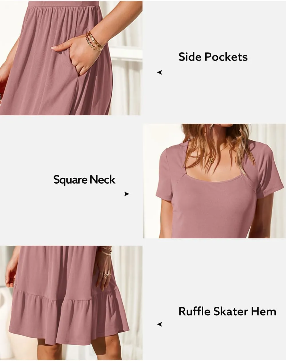 Newshows Women 2025 Summer Dress Square Neck Formal Short Sleeve Business Casual Outfits Ruffle Spring Pockets Sundress