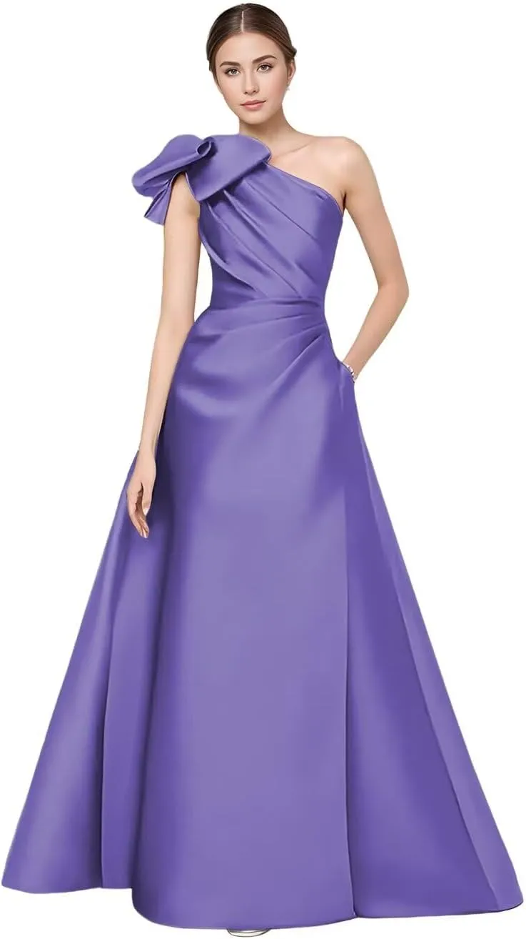 One Shoulder Bow Bridesmaid Dresses for Women Wedding Guest Mother of The Bride Dress Formal Evening Gown XPD11