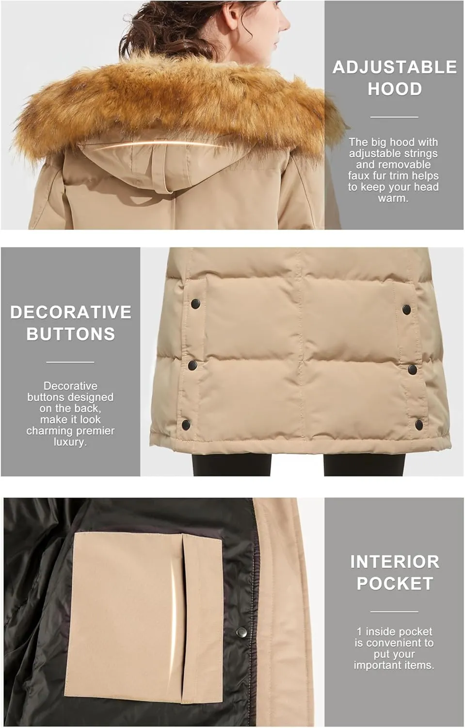 Orolay Women's Thickened Down Coat Long Puffer Jacket with Adjustable Hood Quilted Warm Winter Parka