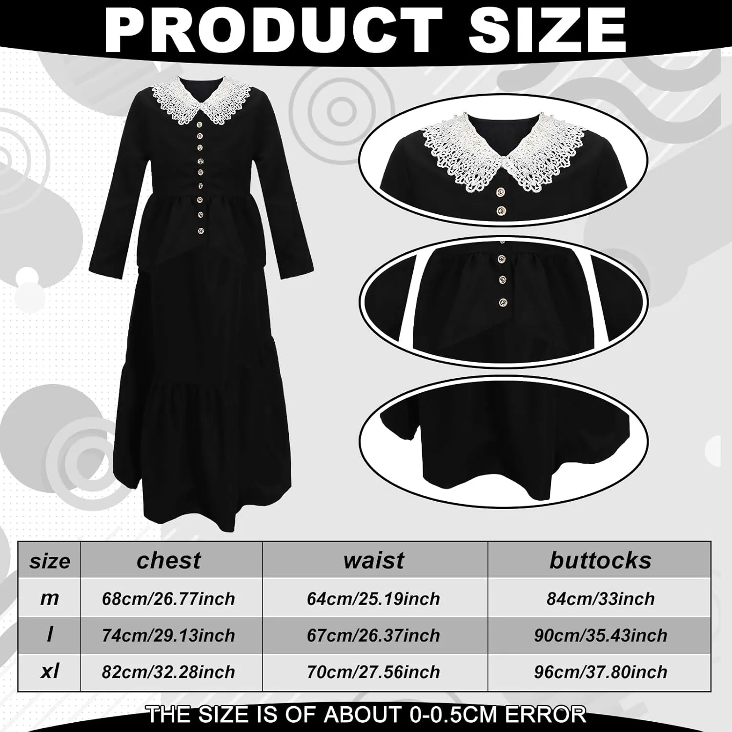 Panitay 6 Pc 1800s Colonial Costumes with Lace Cuffs Lace Collar LED Lantern for 100th Day of School Cosplay Party Girls Kids