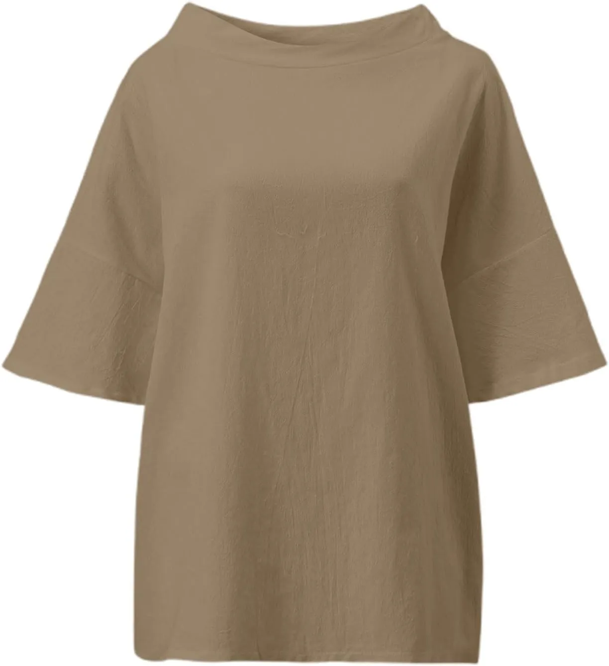Plus Size Linen Shirts for Women Crewneck 3/4 Sleeve Womens Tops Summer Blouse Casual Tee Shirt Loose Fit Tunic Tshirt